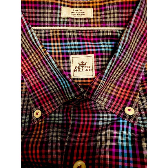 Peter Millar Mens Button Down Shirt Large Plaid Checkered Long Sleeve - Picture 3 of 3